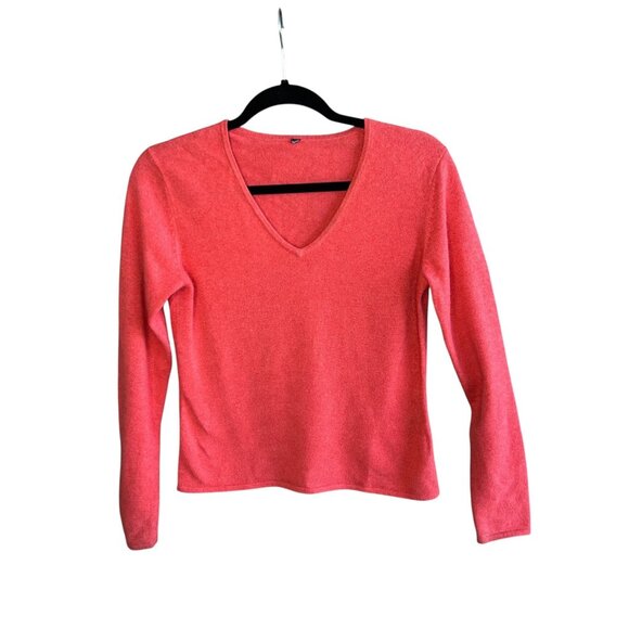 Pure Amici 100% Cashmere Coral Pink V Neck Sweater Size Small - Picture 1 of 8